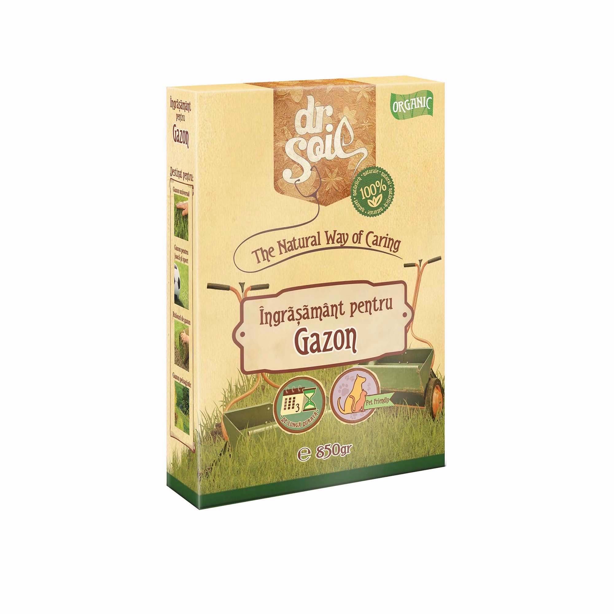 Ingrasamant granulat organic Dr.Soil pentru gazon, la cutie de 850gr, pentru uz hobby