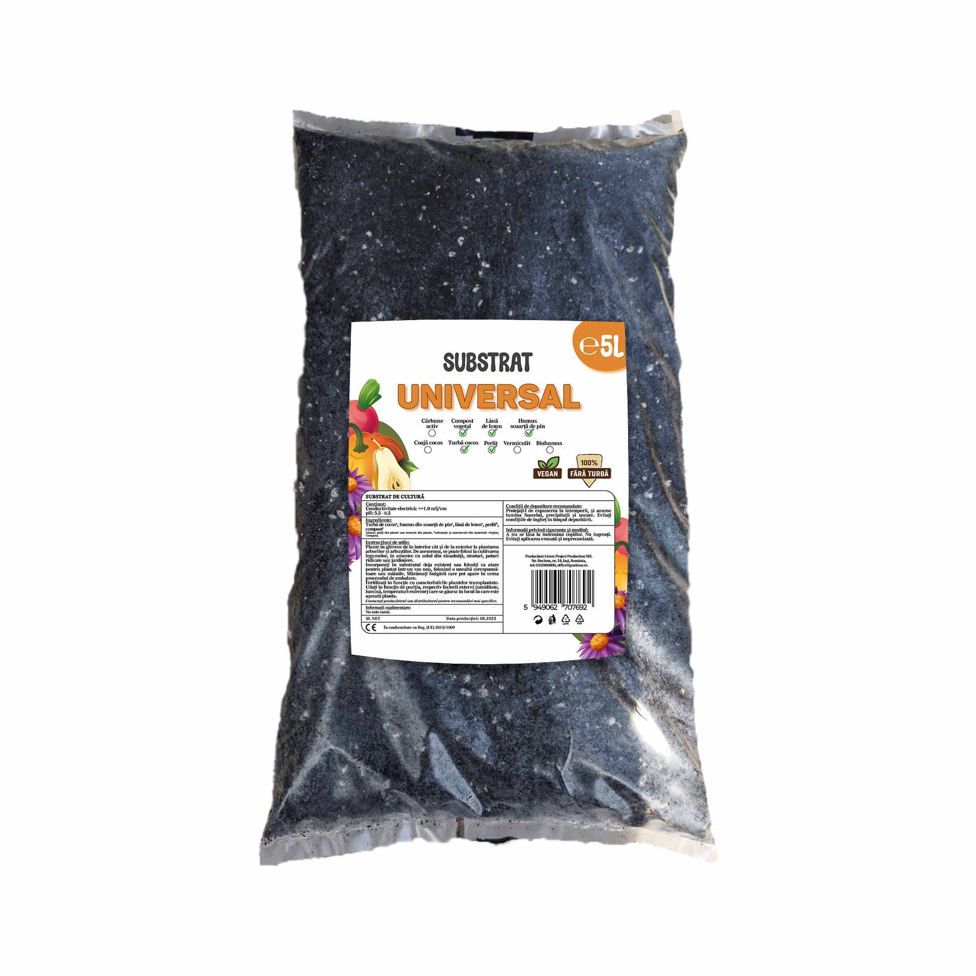 Substrat Universal fara turba, reteta vegana - la sac de 5L