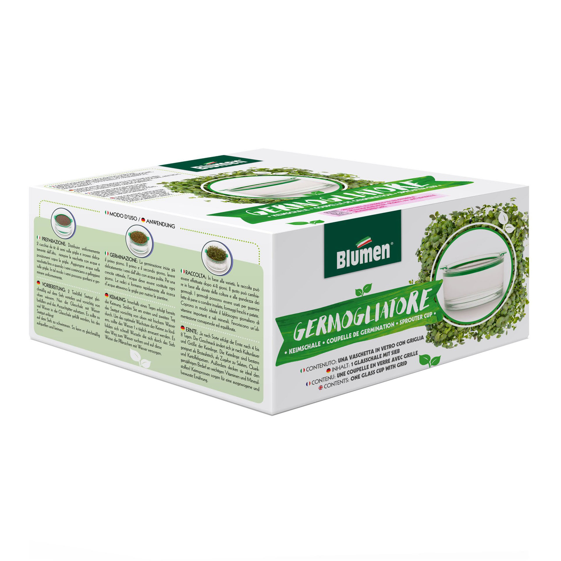 Casoleta din sticla Blumen pentru germinare micro-plante si germeni, 13 cm diametrul